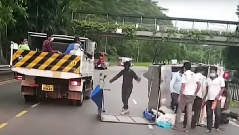 10 men taken to hospital after accident on Upper Bukit Timah Road; second lorry crash in 4 days