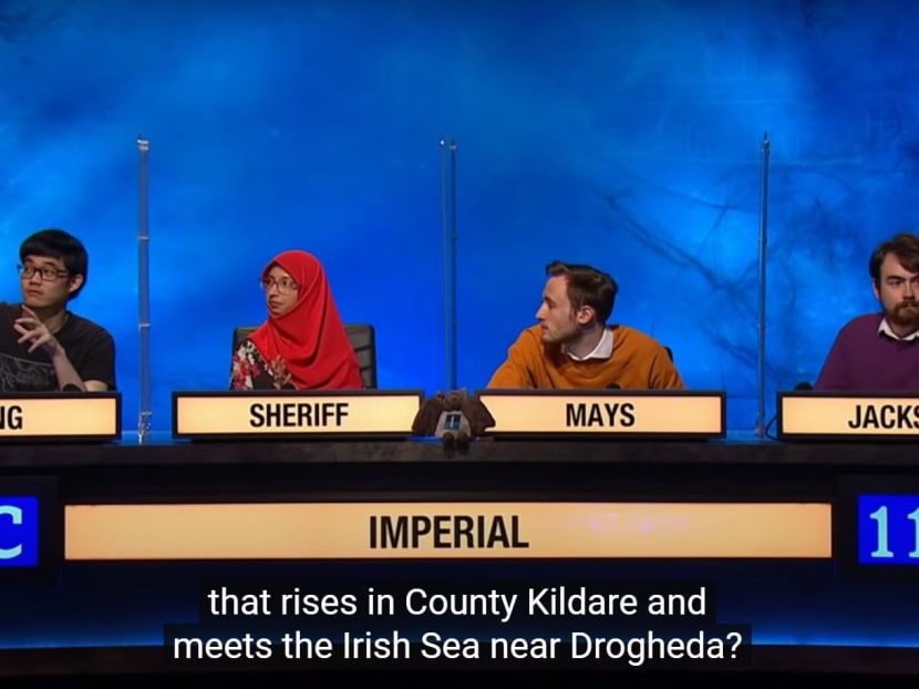 In this screenshot taken from the BBC television quiz show, University Challenge, Singaporean Maximilian Zeng (far left) is seen plotting out a map before answering a question.