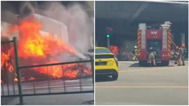 宏茂桥1道轿车起火燃烧 现场浓烟冲天