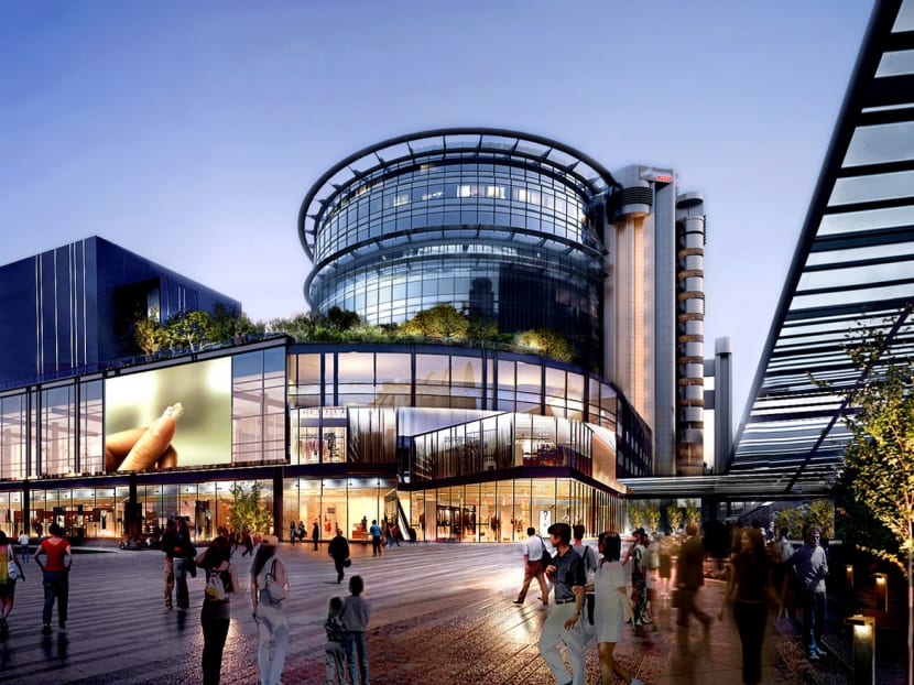 An artist’s impression of the new retail mall at the SingPost Centre next to Paya Lebar MRT Station. Household names such as supermarket NTUC FairPrice, cinema chain Golden Village, and food court operator Kopitiam have signed up for retail space, SingPost said. Photo: CapitaLand