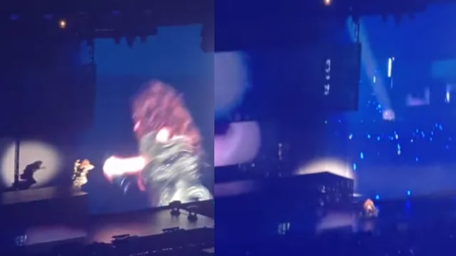 张靓颖演唱会踩空　从2m高升降台跌落