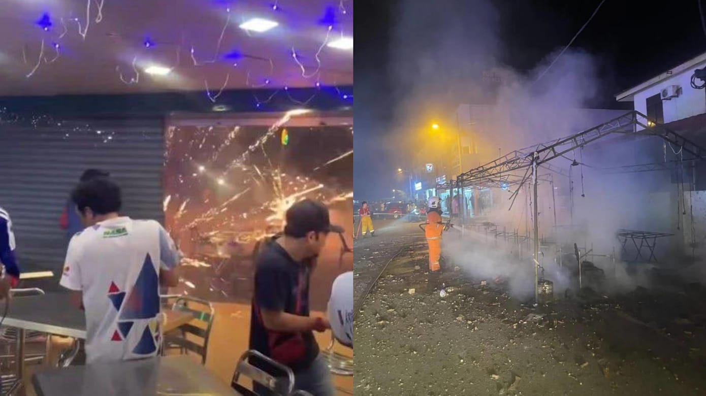 马国烟火摊失火 爆竹失控飞窜火光冲天