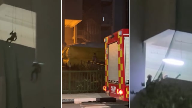 男子危险坐在大楼边缘  民防部队出动灾难拯救队施救