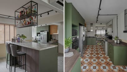 After A $70k Reno, This 5-Room Flat Now Has A Bold, Eclectic Bar Area In The Heart Of The Home