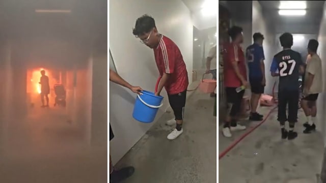 组屋走廊鞋架物品起火 居民合力灭火并疏散住户