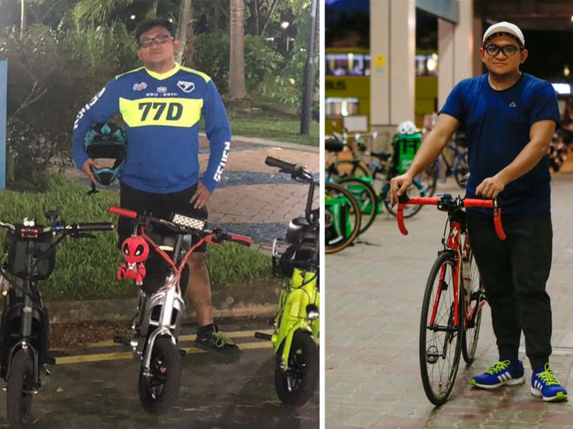 Mr Muhammad Imran when he was riding his e-scooter (left) and after he switched to a bicycle.
