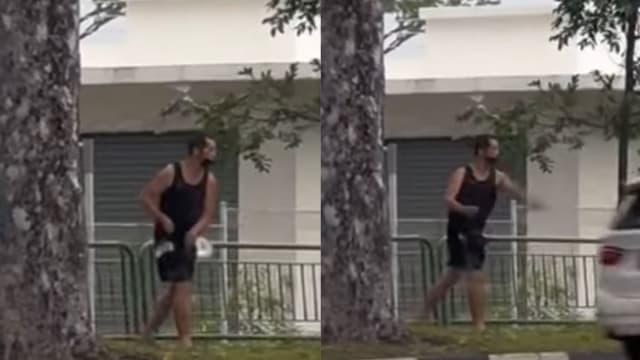 本地男子在马路旁向车辆丢石头 警方已介入调查