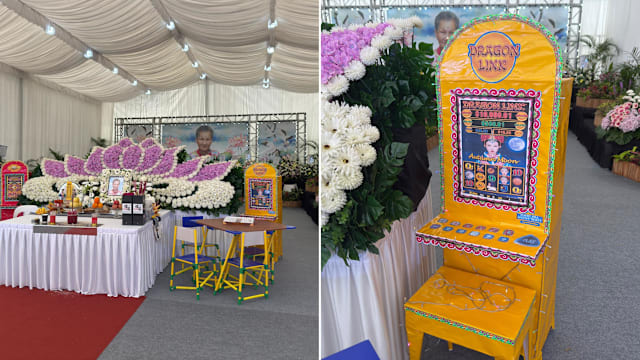 五代同堂103岁阿嬷离世 灵堂铺红毯摆纸扎麻将椅老虎机