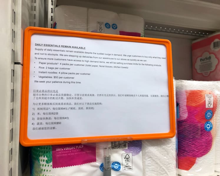 FairPrice limits purchase of items such as toilet paper, rice after panic buying following raising of coronavirus alert