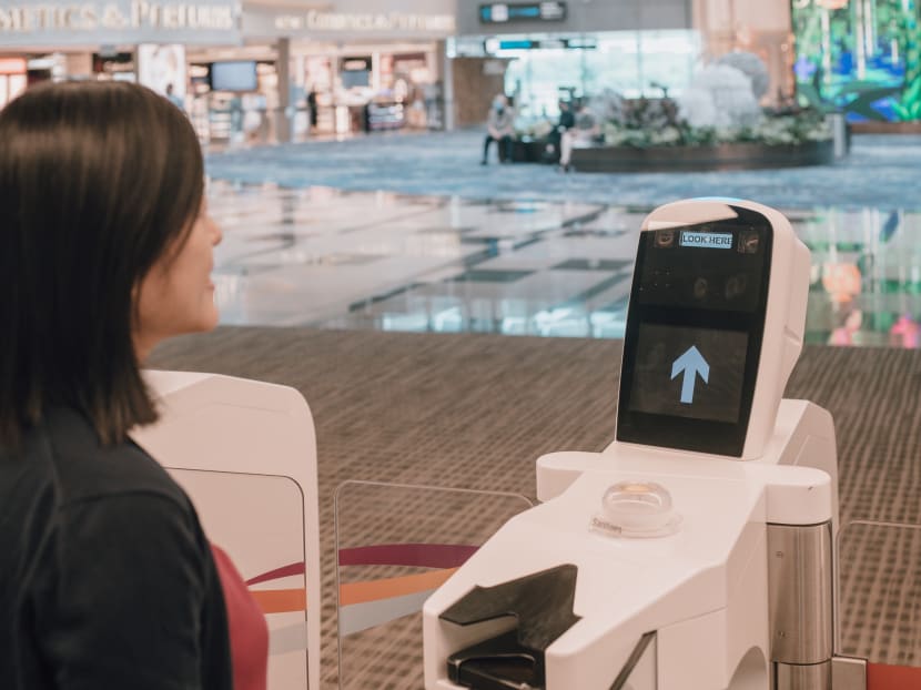 An iris and facial recognition scanner for immigration clearance at Changi Airport.