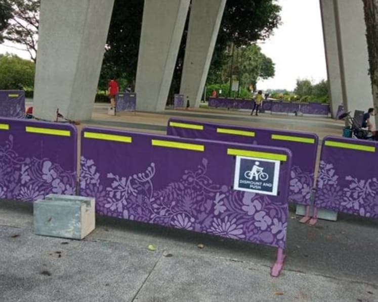 Interim barricades for cyclists below Benjamin Sheares Bridge to ensure safety of young children