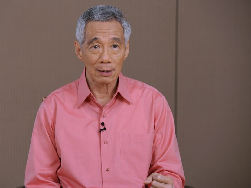 PM Lee at the recording of his remarks on the novel coronavirus situation.