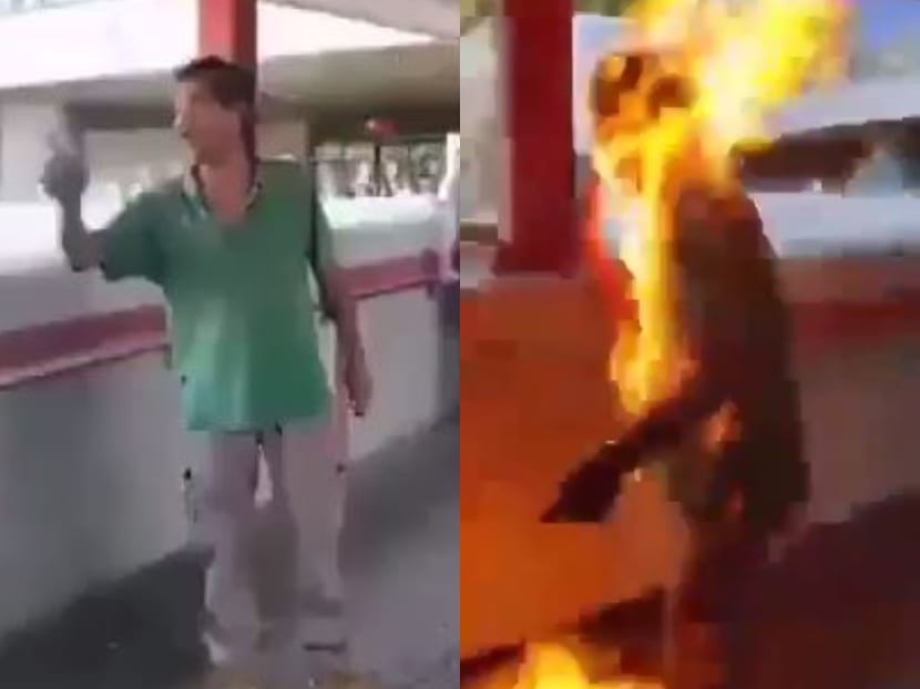 Mr Lee Chi-cheung was set on fire after clashing with a masked group.