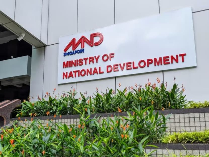 A photo of the front entrance of the Ministry of National Development building in Singapore.