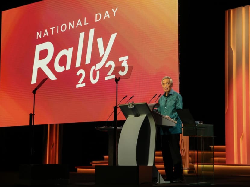 Prime Minister Lee Hsien Loong speaking at the National Day Rally 2023 on Aug 20, 2023.