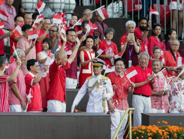 Prime Minister Lee Hsien Loong and Deputy Prime Minister Lawrence Wong at the National Day Parade on Aug 9, 2023.
