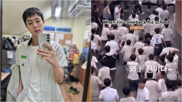 BTS Jin惊喜现身母校　引发校内学弟一阵“暴动”