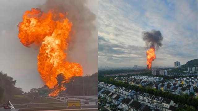 马国雪州疑煤气输送管爆炸  大火冲天场面骇人
