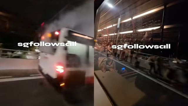 快速公路上巴士起火冒烟 车上乘客紧急疏散