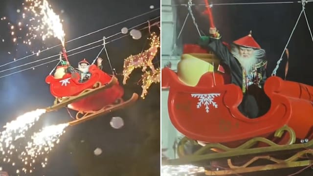 白胡子白发配红帽 广东景区“鳌拜版圣诞老人”网上爆红