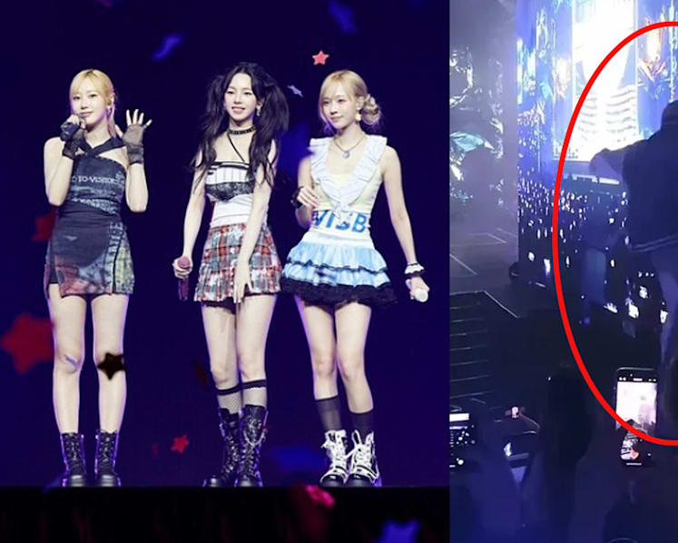 Male fan jumps from 2nd floor and tries to run on stage during Aespa’s Macau concert