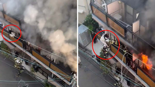 日本女子火灾救援中疑惊慌过度 踢落消防员后坠楼受伤