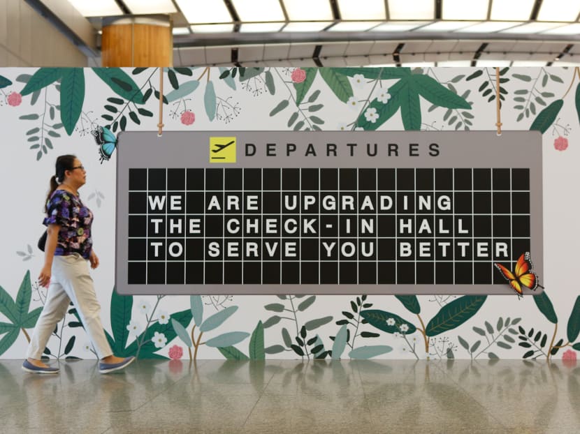 A signboard announcing part of the refurbishment works for Changi Airport Terminal 2, which are set to begin after the Chinese New Year holidays, though no specific date was provided.