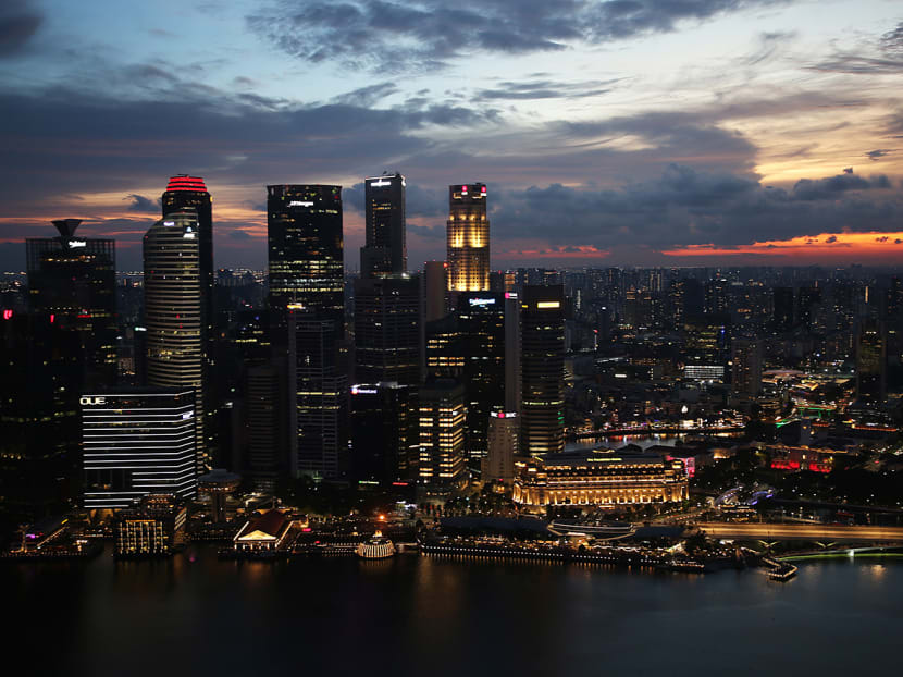 A skyline of Singapore's financial district. A skyline of Singapore's financial district.