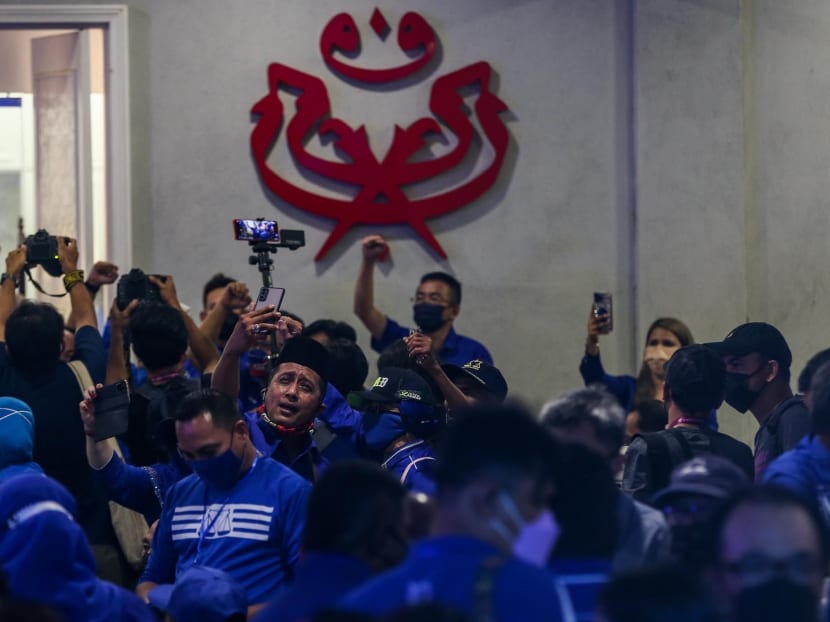 Barisan Nasional supporters at the coalition’s command centre at the Johor Umno Liaison Hall in Johor Baru on March 12, 2022. Barisan Nasional supporters at the coalition’s command centre at the Johor Umno Liaison Hall in Johor Baru on March 12, 2022.