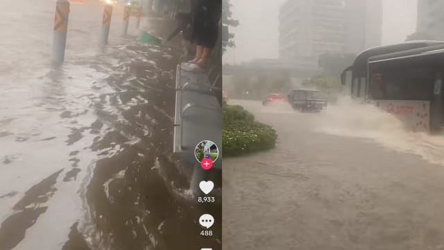 杜尼安路人行道和巴士站淹水 公用事业局：大雨水位高所致