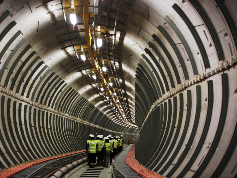 The interior of the 60 meters-below ground East-West tunnel, part of SP Group's cable tunnel project, seen on Dec 19, 2017. Photo: Jason Quah/TODAY