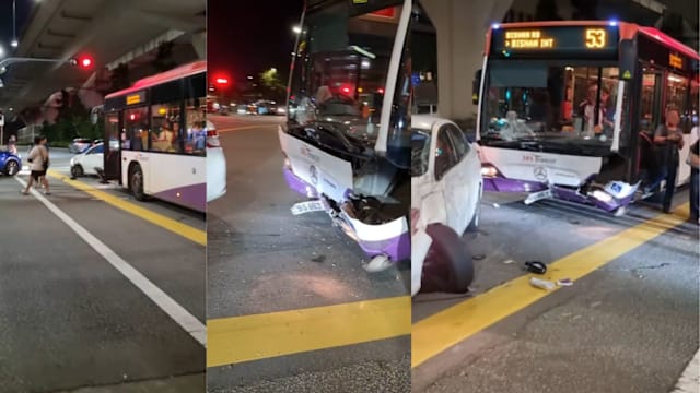 巴士和汽车发生碰撞  汽车司机入院