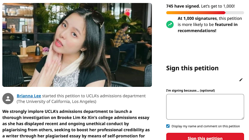 #trending: Petition calls for UCLA to investigate influencer and tutor Brooke Lim’s admissions essay after plagiarism accusations