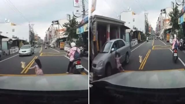 台湾三岁女童冲过马路险象环生 网民： 家长呢？！