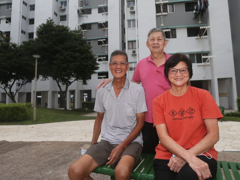 From left: Mr Nar Kim Tian, Mr Lim Tai San and Ms Onn Lian Moy are residents of Block 217, Marsiling Crescent, who used to live in the same kampung in Mandai.