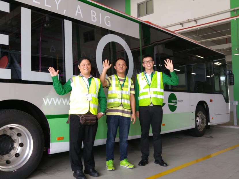 Mr Kong Chiong Ping, 42, Mr Lee Zi Yang, 35, Mr Lee Shao Xiang, 29, are among the 448 new bus captains hired by Tower Transit. Photo: Clifford Lee/TODAY Mr Kong Chiong Ping, 42, Mr Lee Zi Yang, 35, Mr Lee Shao Xiang, 29, are among the 448 new bus captains hired by Tower Transit. Photo: Clifford Lee/TODAY
