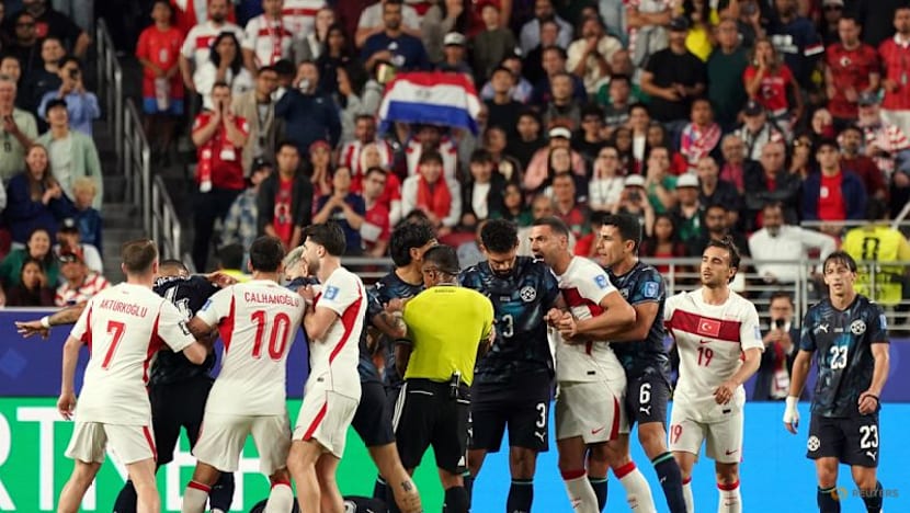 Paraguay's Almiron sent off for covering his mouth with his hand against Turkey