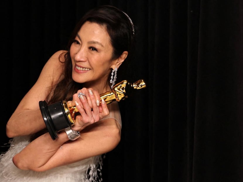 Best Actress Michelle Yeoh poses with her Oscar in the photo room at the 95th Academy Awards in Hollywood, Los Angeles, California, United States, March 12, 2023. Best Actress Michelle Yeoh poses with her Oscar in the photo room at the 95th Academy Awards in Hollywood, Los Angeles, California, United States, March 12, 2023.