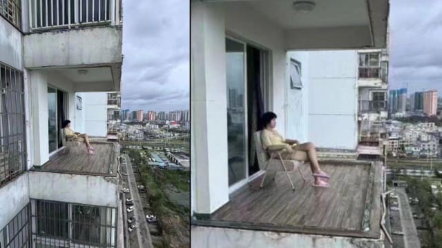 台风摩羯卷走阳台窗户 女孩淡定坐窗边获赞