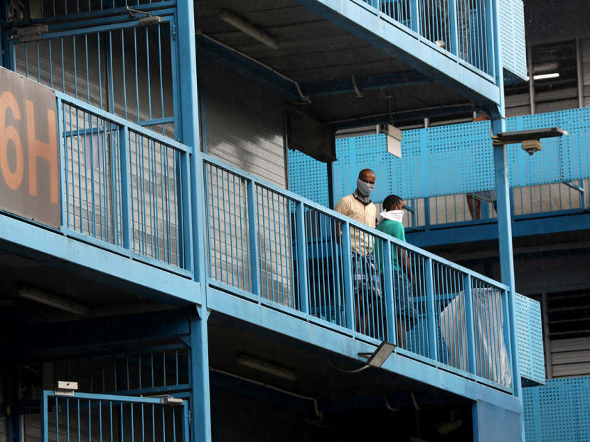 Workers from the S11 Dormitory on April 21, 2020.