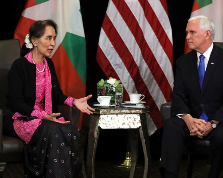 Commentary: Lecturing Aung San Suu Kyi on press freedom wasn’t Pence’s best moment