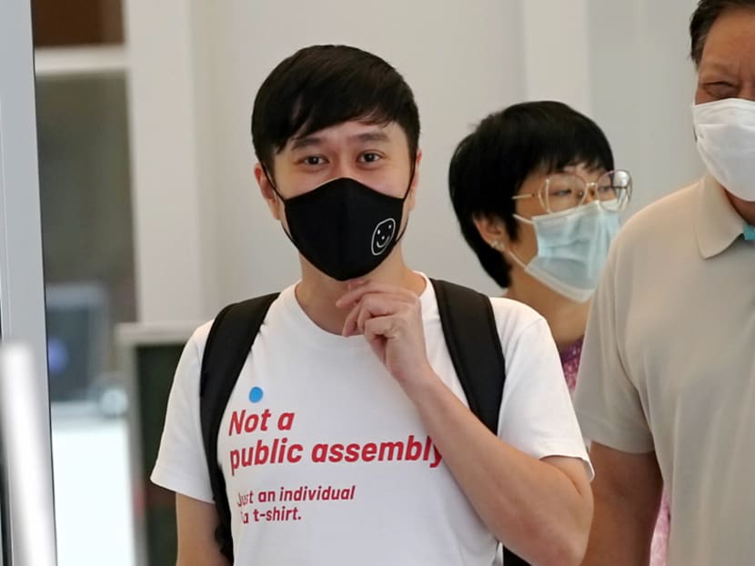 Activist Jolovan Wham outside the State Courts in August 2021. He wore a similar T-shirt for this court appearance on Jan 7, 2022. Activist Jolovan Wham outside the State Courts in August 2021. He wore a similar T-shirt for this court appearance on Jan 7, 2022.
