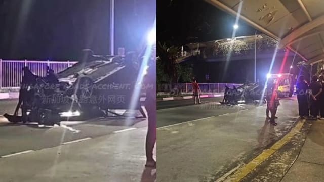 轿车凌晨失控打滑翻覆 女司机受伤送院