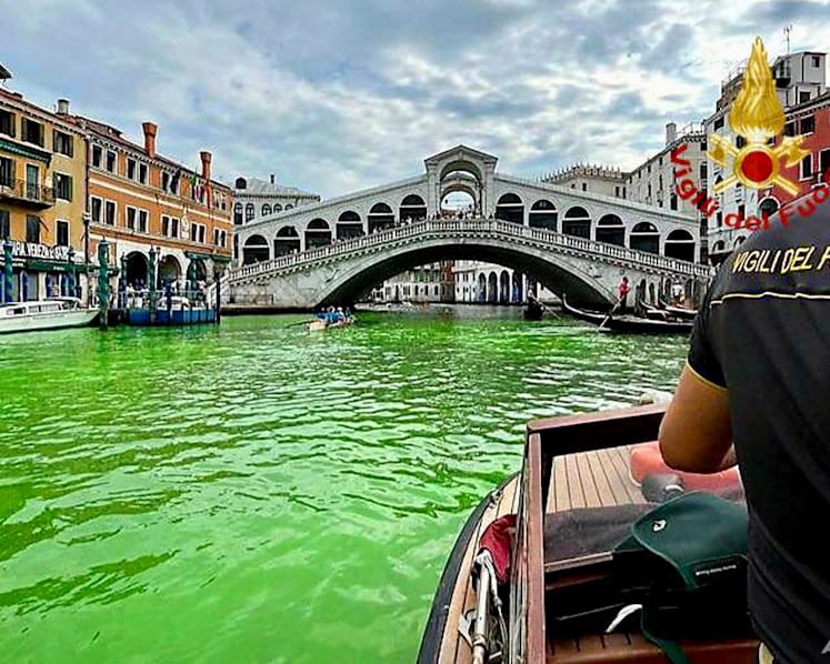 Venice police investigate bright green liquid in Grand Canal
