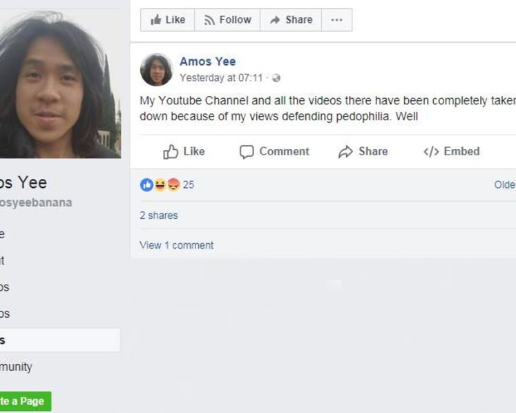 YouTube terminates Amos Yee's account for violating community guidelines