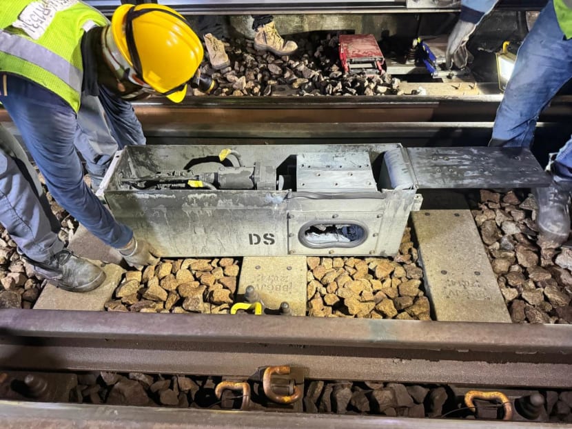 A photograph posted by rail operator SMRT on June 4, 2024 showing a damaged piece of equipment by the trackside near Kranji MRT Station. A photograph posted by rail operator SMRT on June 4, 2024 showing a damaged piece of equipment by the trackside near Kranji MRT Station.