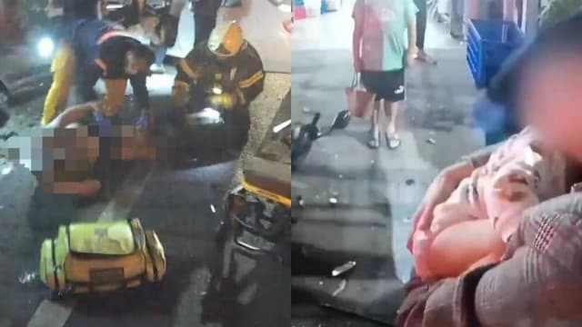 台男抱八个月大孙子遭醉酒司机撞 男婴抛飞花圃