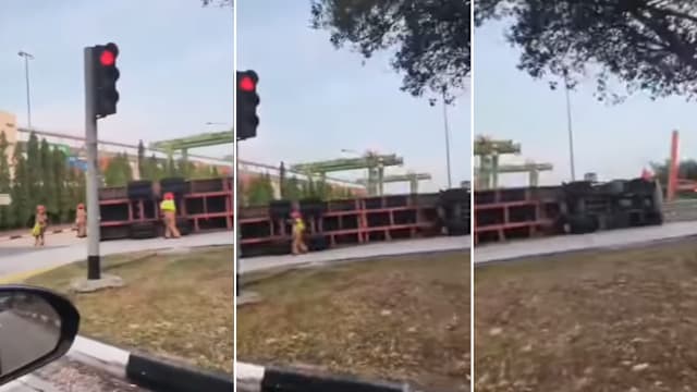 西海岸渡轮路货柜罗厘侧翻 56岁男司机正在助查