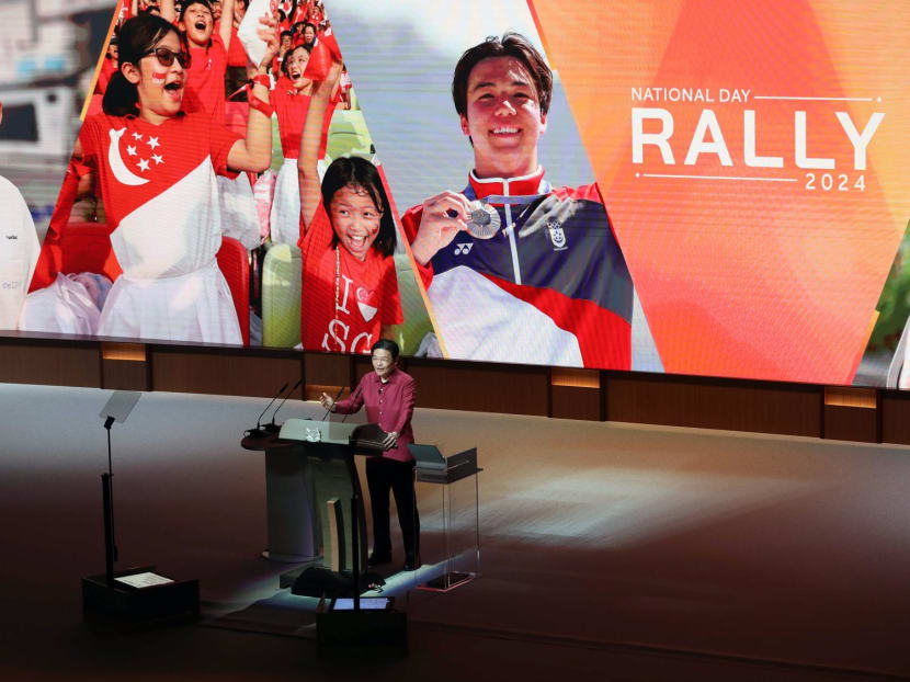 Prime Minister Lawrence Wong at his first National Day Rally held at the Institute of Technical Education's headquarters in Ang Mo Kio on Aug 18, 2024. Prime Minister Lawrence Wong at his first National Day Rally held at the Institute of Technical Education's headquarters in Ang Mo Kio on Aug 18, 2024.