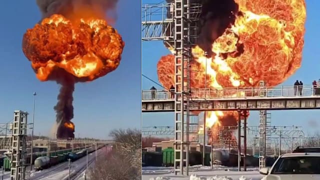 俄罗斯运载燃料火车脱轨 起火并引发爆炸